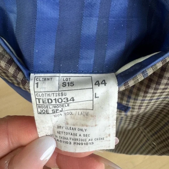 Ted Baker No Ordinary Joe Blazer 44 L Wool Check Sport Coat Blue Lining - Picture 8 of 11